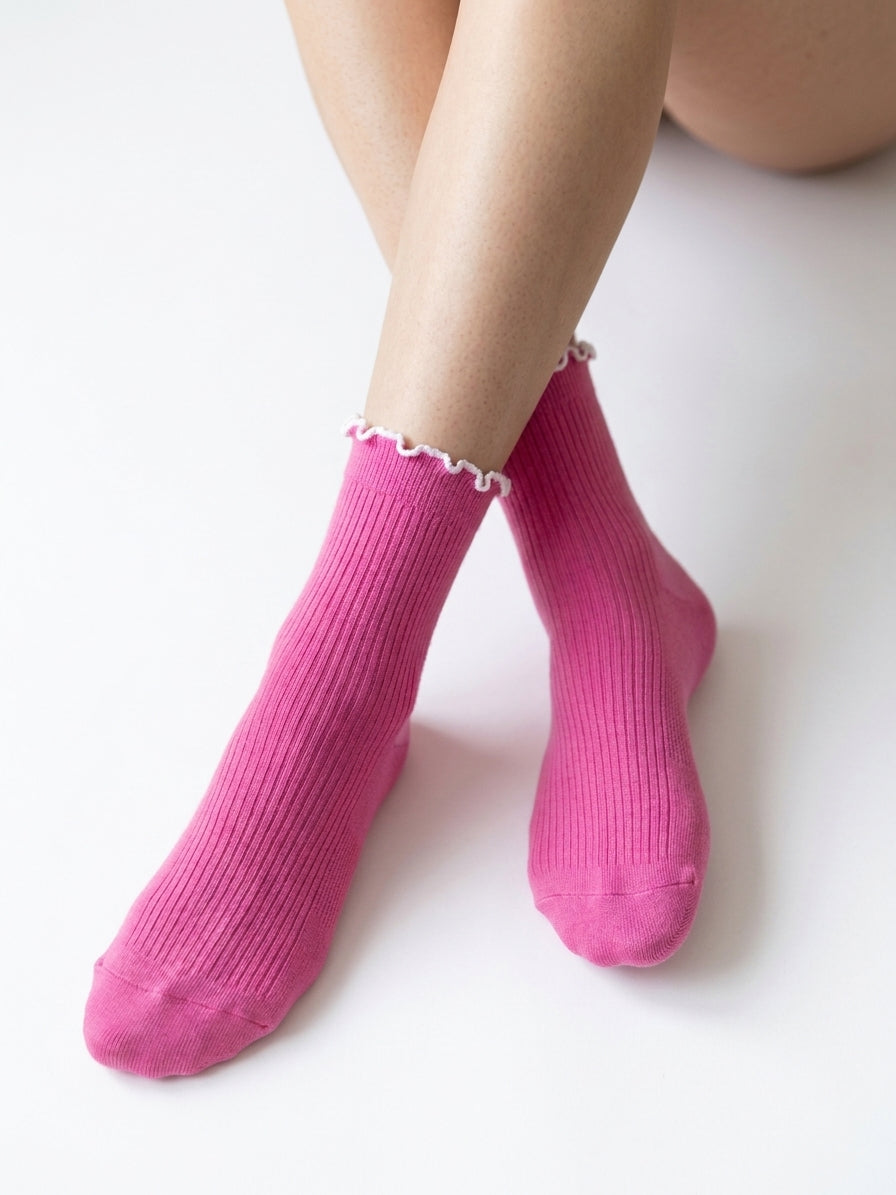 Hot Pink Scalloped Wool Socks (Donation included)