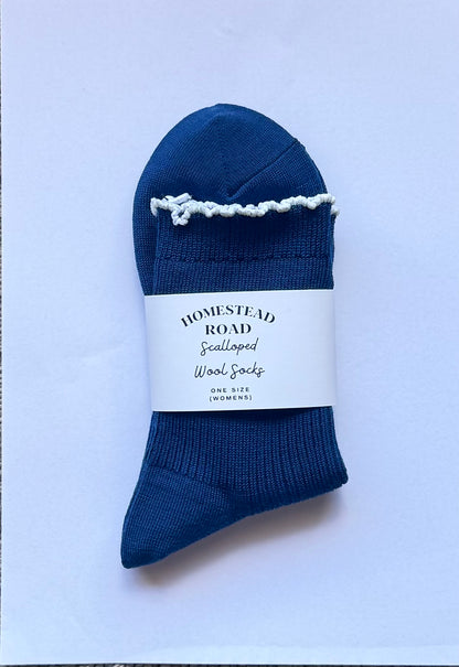 Navy Scalloped Wool Socks (Donation Included)