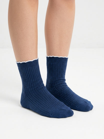 Navy Scalloped Wool Socks (Donation Included)