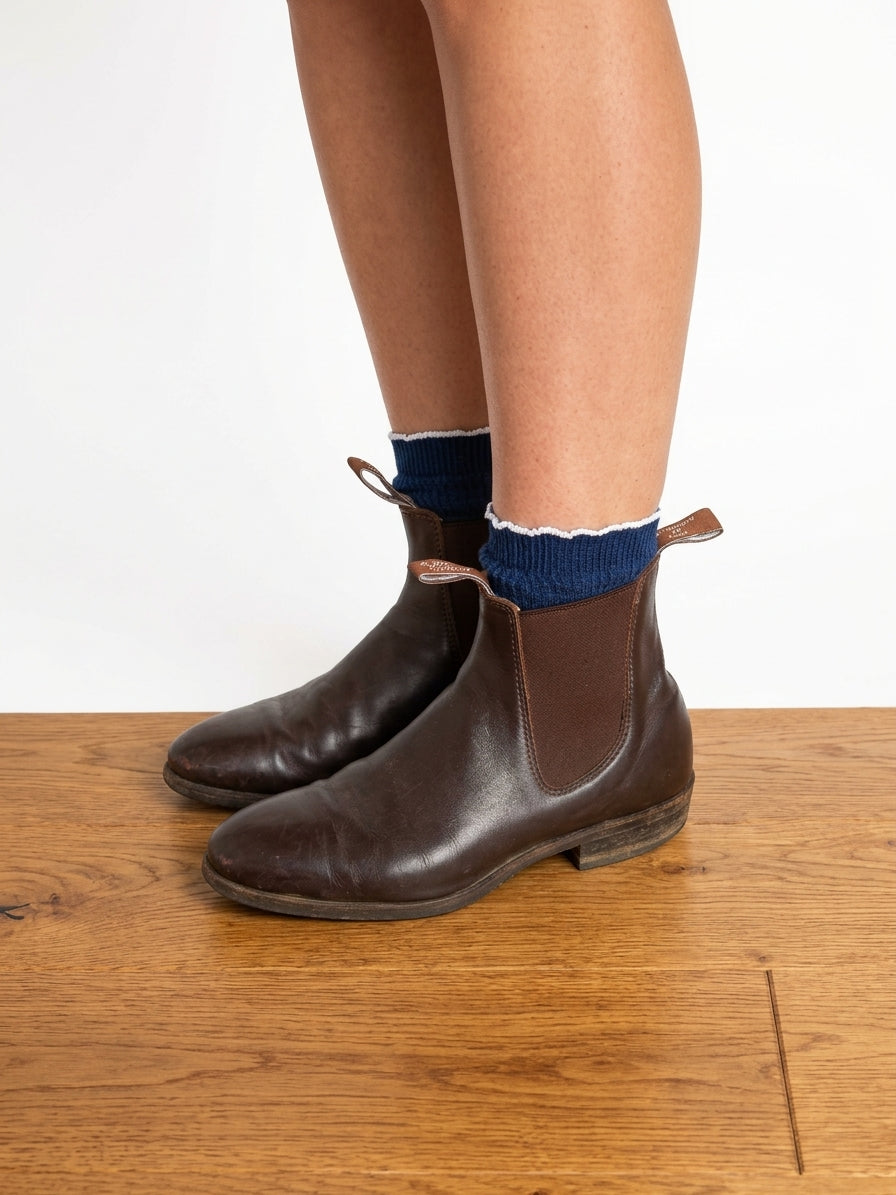 Navy Scalloped Wool Socks (Donation Included)